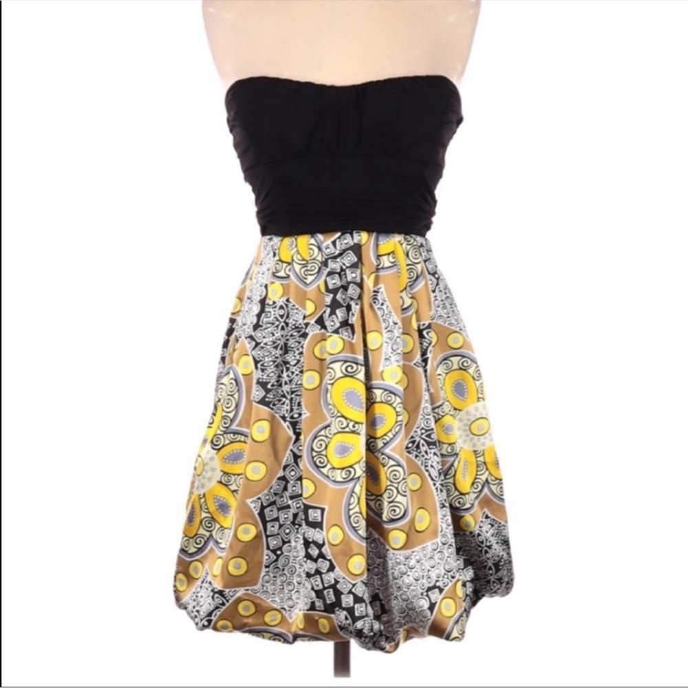 Ruby Rox Strapless Black and Yellow Patterned Dre… - image 1
